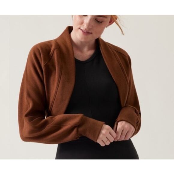 ATHLETA Womens Cropped Wrap Cardigan Size XL Retroplush Fleece Open Long Sleeve - Picture 3 of 8